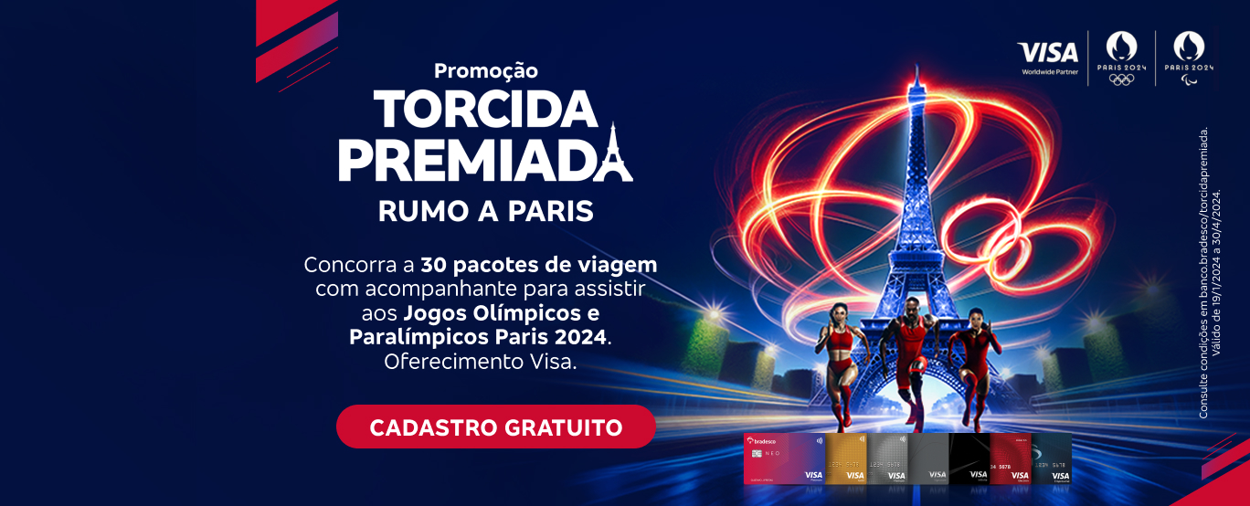 Texto Acessibilidade: Imagem com fundo sombreado com um logotipo do Bradesco grande na cor vermelha e grafismos com linhas brancas e vetores vermelho. Na lateral direita, uma mulher de meia idade sentada em uma cadeira de escritório, sorrindo com um olhar de alívio. No centro, o texto: 'Dê um fôlego para sua vida financeira.' Abaixo, o texto: 'Tenha até 90 dias para começar a pagar ou desconto no pagamento à vista.'. Abaixo, o texto: 'Renegocie agora'. No lado direito superior, em posição vertical, o texto: 'Sujeito à análise de crédito e demais condições do produto.'