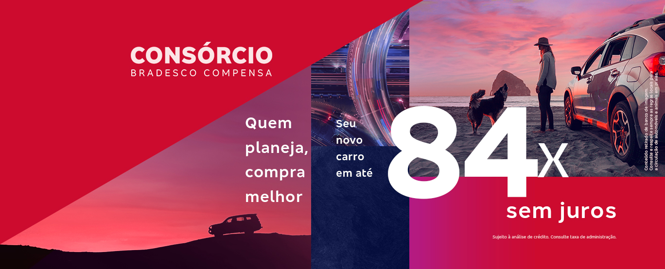 Texto Acessibilidade: Imagem com fundo sombreado com um logotipo do Bradesco grande na cor vermelha e grafismos com linhas brancas e vetores vermelho. Na lateral direita, uma mulher de meia idade sentada em uma cadeira de escritório, sorrindo com um olhar de alívio. No centro, o texto: 'Dê um fôlego para sua vida financeira.' Abaixo, o texto: 'Tenha até 90 dias para começar a pagar ou desconto no pagamento à vista.'. Abaixo, o texto: 'Renegocie agora'. No lado direito superior, em posição vertical, o texto: 'Sujeito à análise de crédito e demais condições do produto.'